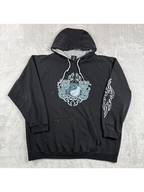 2000s Top Heavy Hoodie Yin Yang Dragon Tribal Graphic Gothic Size L Skater Y2K